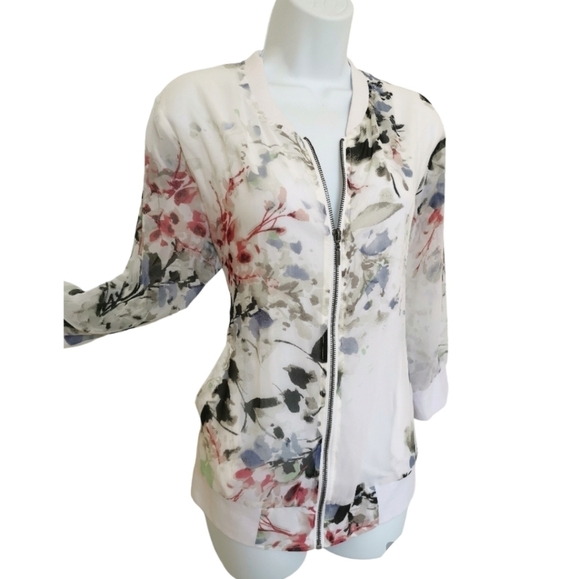 Yest Summer Chiffon zip up jacket bomber style 3/4 sleeve size 6 - Picture 2 of 7